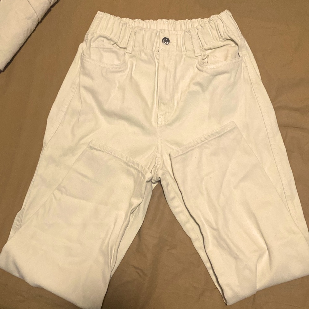 Cream H&M Paper Bag Denim Pants